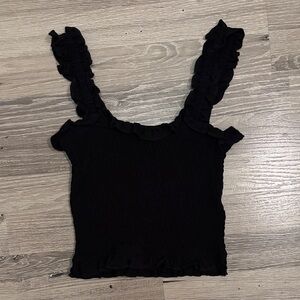 SHEIN Black Ruffled Sleeveless Crop Top - Women. Size XS